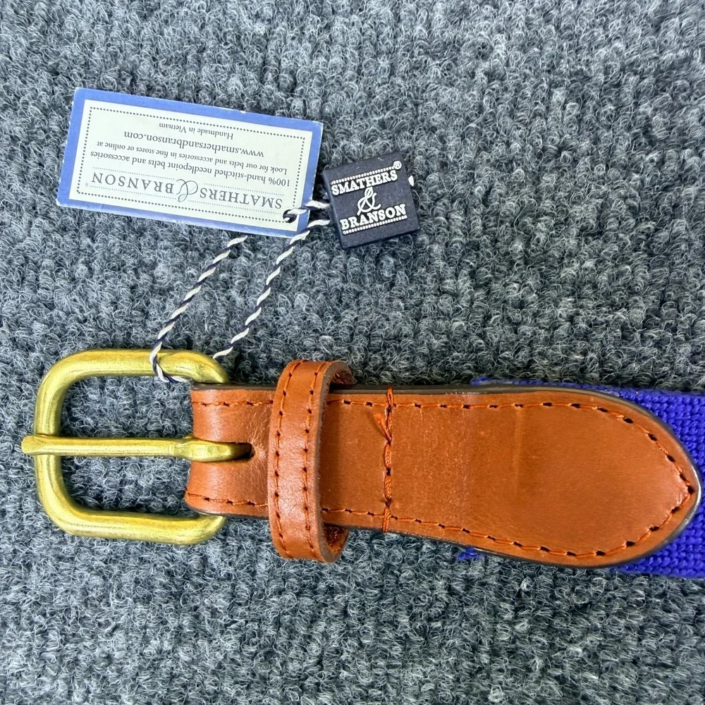 Smathers and Branson Boise State Football belt size 40 leather Brass Needlepoint